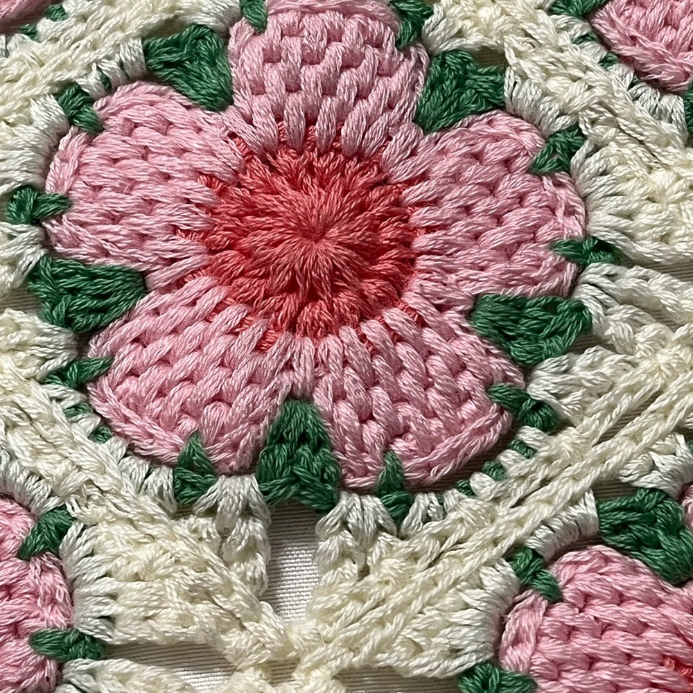 Handmade Crochet head scarf bandana head kerchief pink floral - Picture 2 of 6